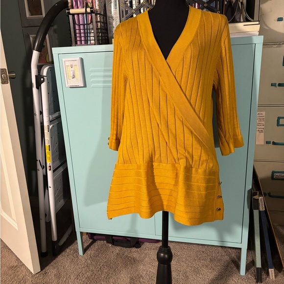 Mustard Yellow Ribbed Wrap Sweater - Picture 3 of 3